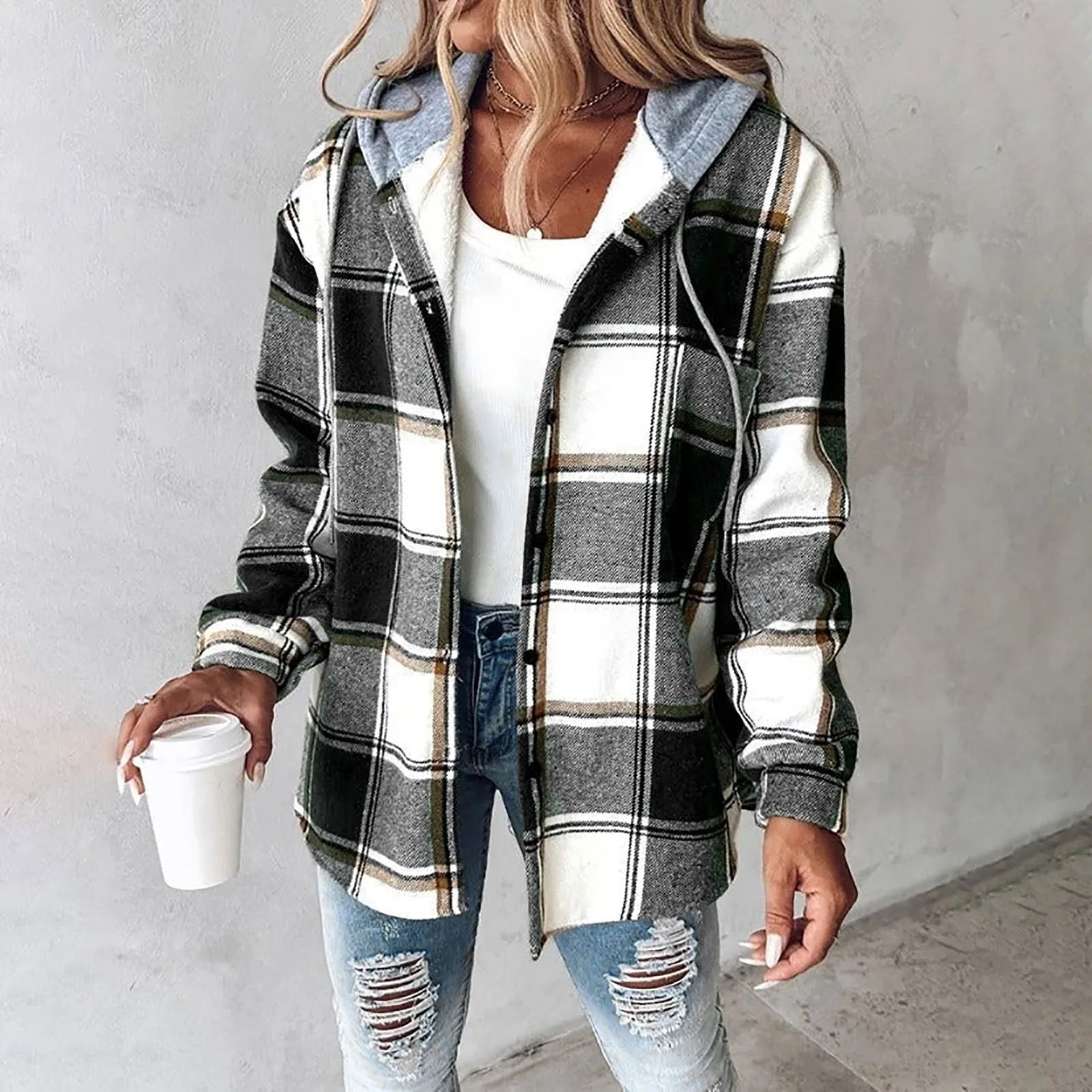 Lina™ | Checked comfort hoodie - Black / S
