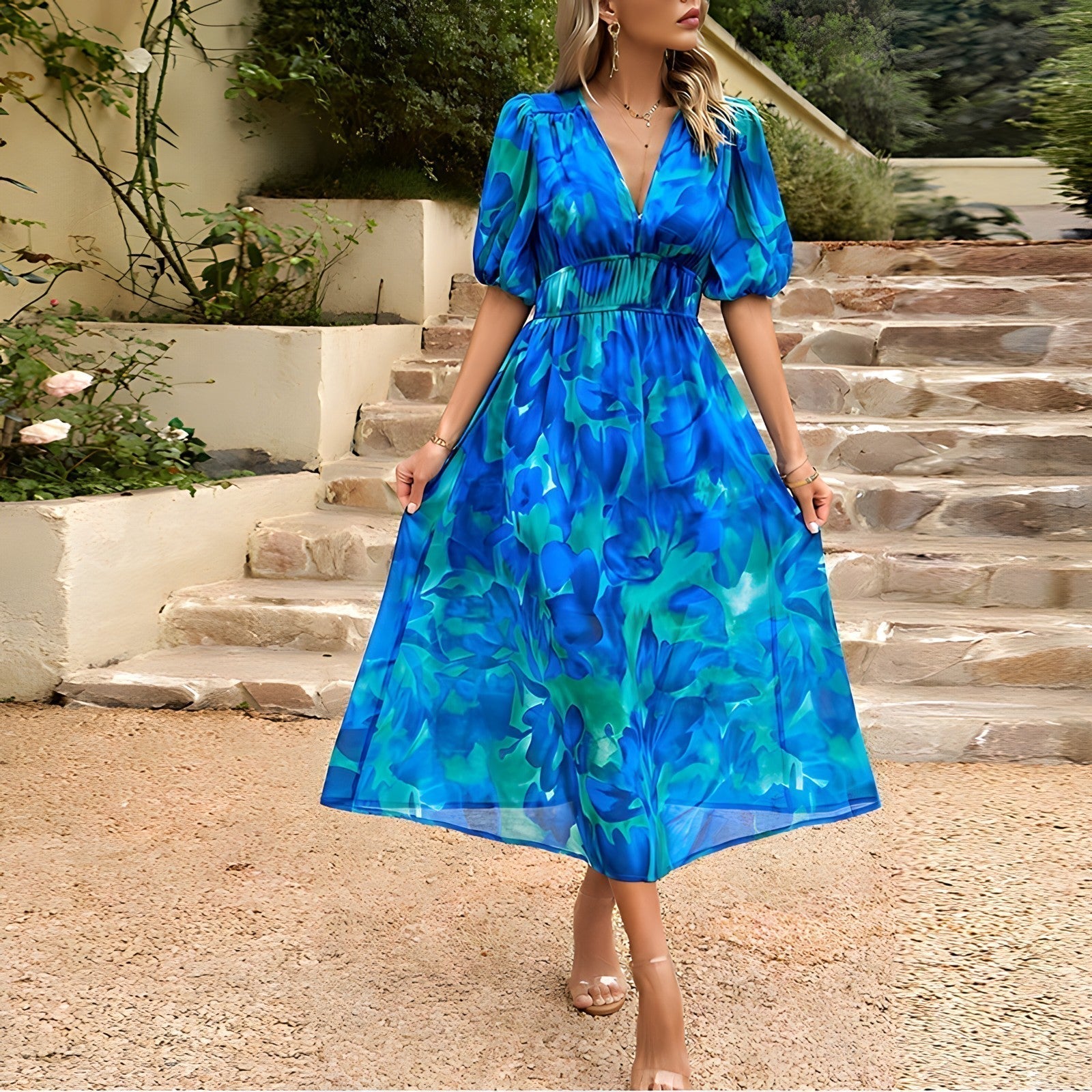 Janella | Elegant Midi Dress with V-Neck
