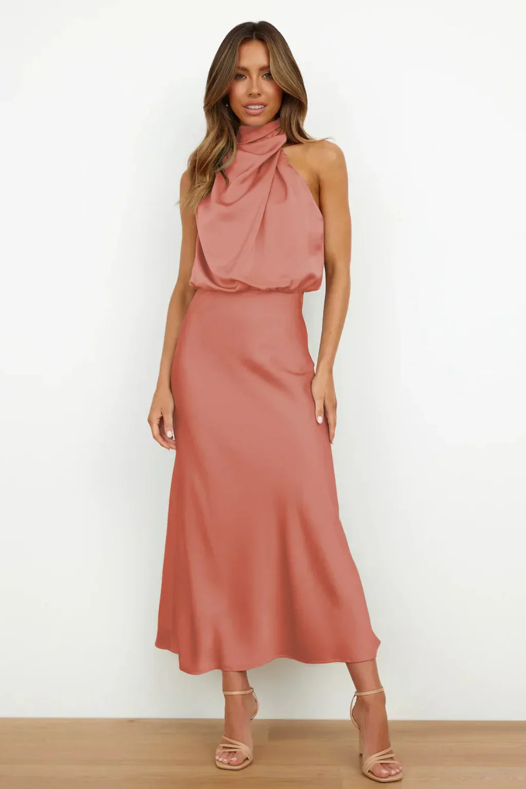 Rochelle | Feminine Satin Dress with Halter Neckline