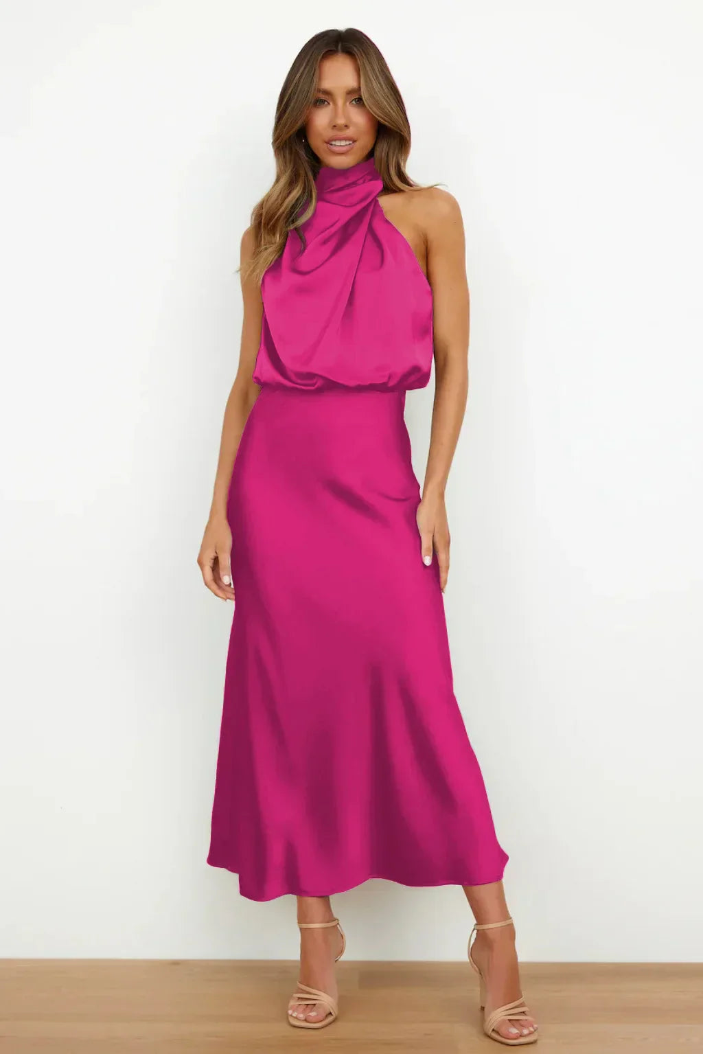 Rochelle | Feminine Satin Dress with Halter Neckline