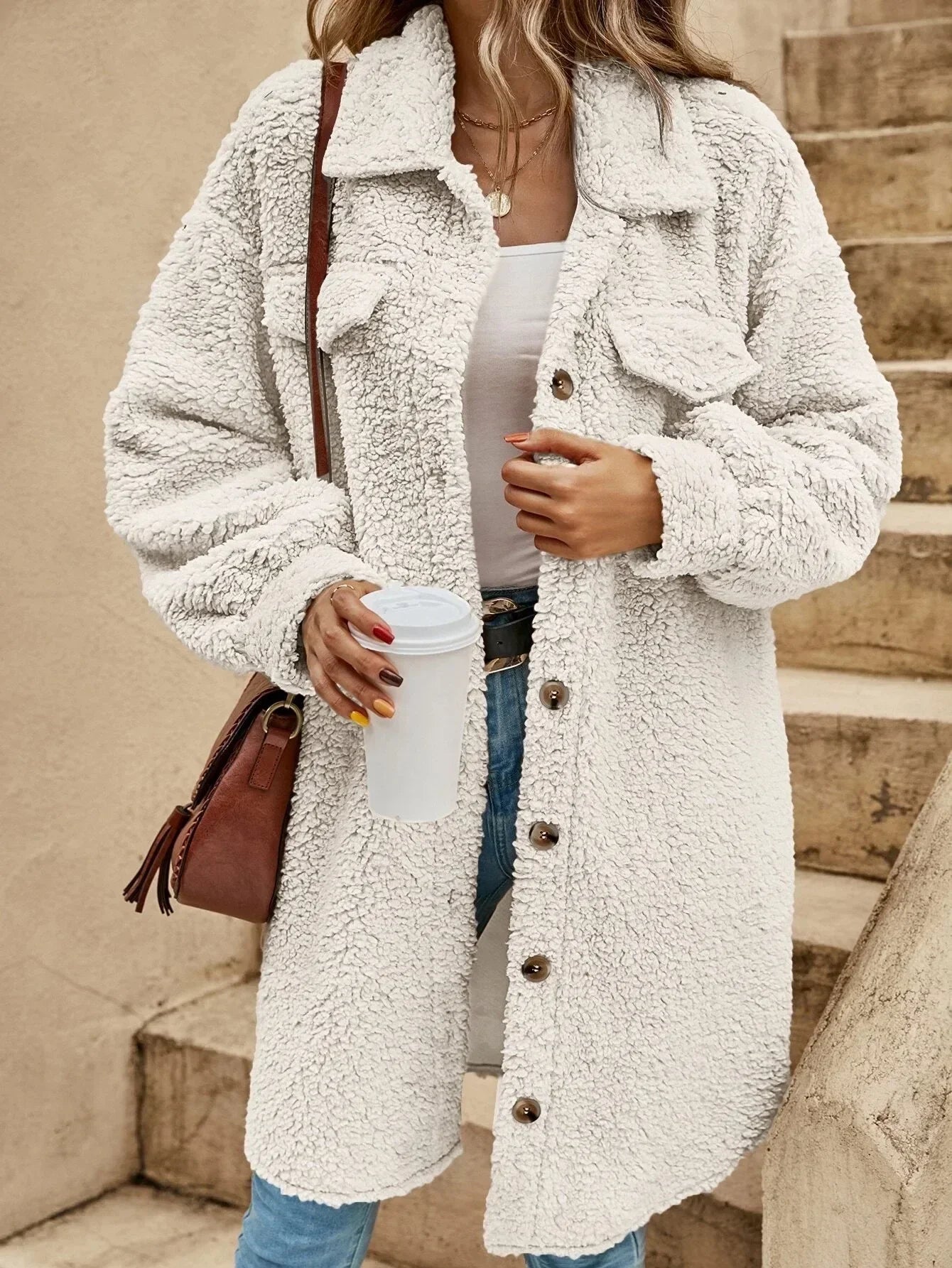 Sally™ - Autumn & winter fleece thick jacket - White / S