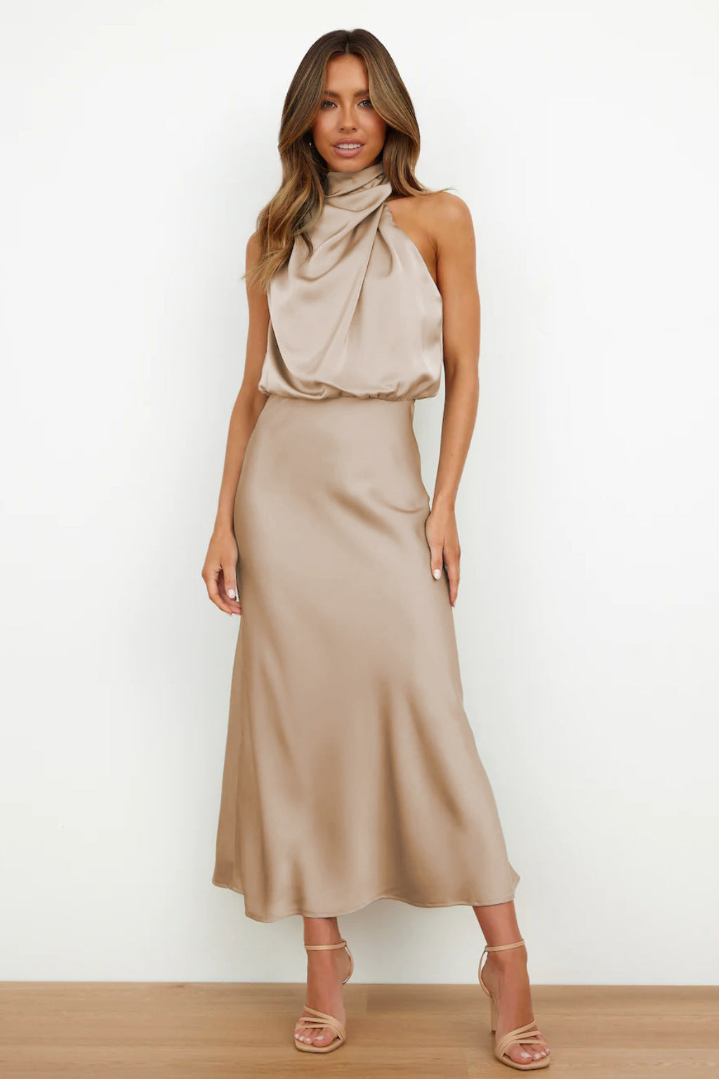 Rochelle | Feminine Satin Dress with Halter Neckline