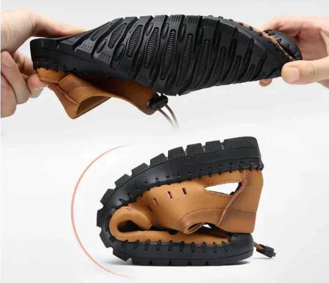 Ethan™ | Aviator Leather Sandals with Wrapped Toe
