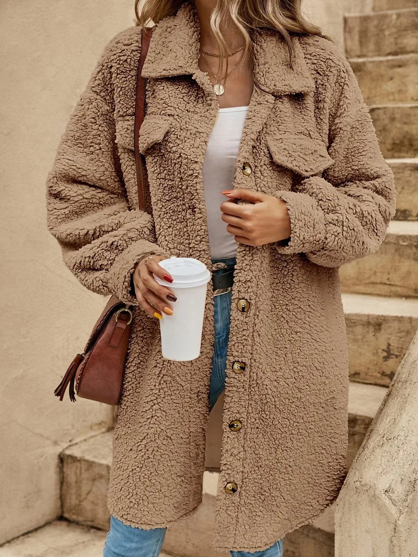 Sally™ - Autumn & winter fleece thick jacket - Khaki / S