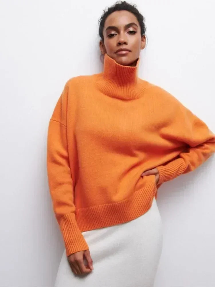 Seraphina™ | Stylish turtleneck jumper for women - klänning - Orange / S