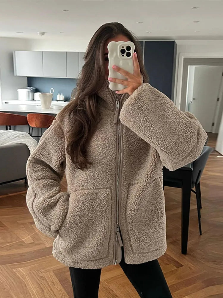 Ted | Oversized warm teddy coat - Brown / S