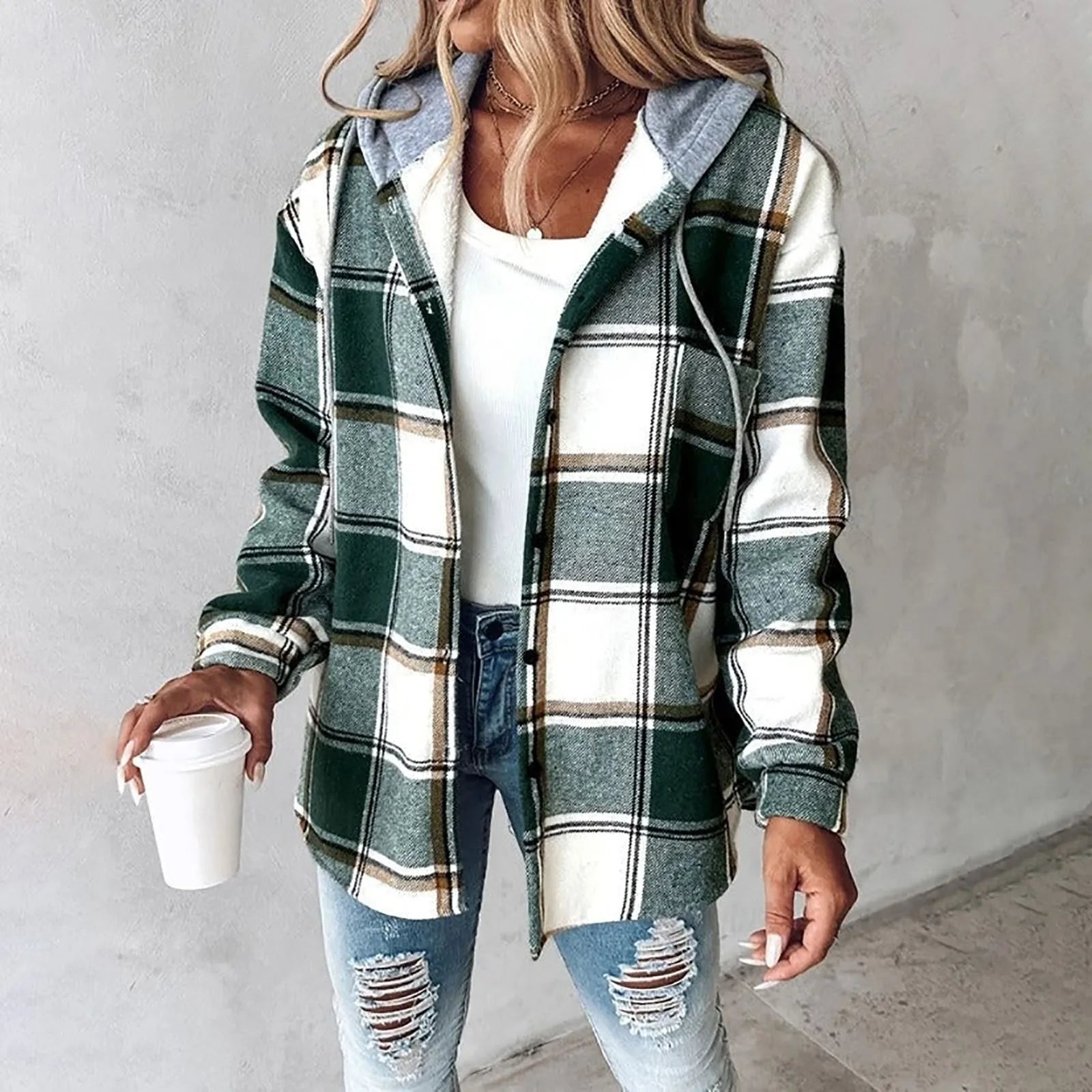 Lina™ | Checked comfort hoodie - Green / S