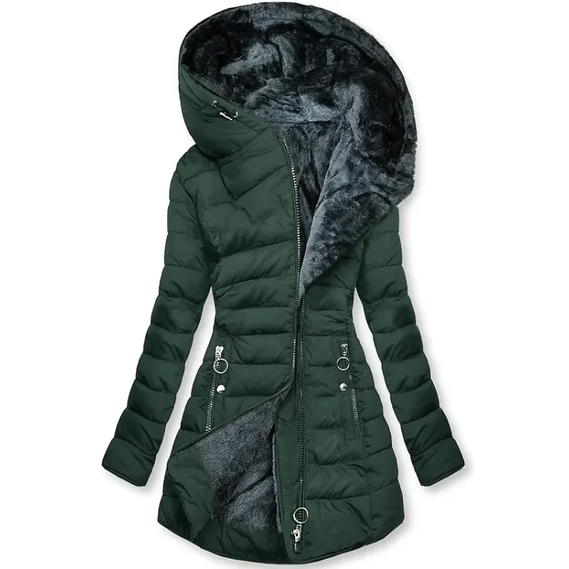 Ingrid | Stylish coat with fur trim - Dark green / XXS
