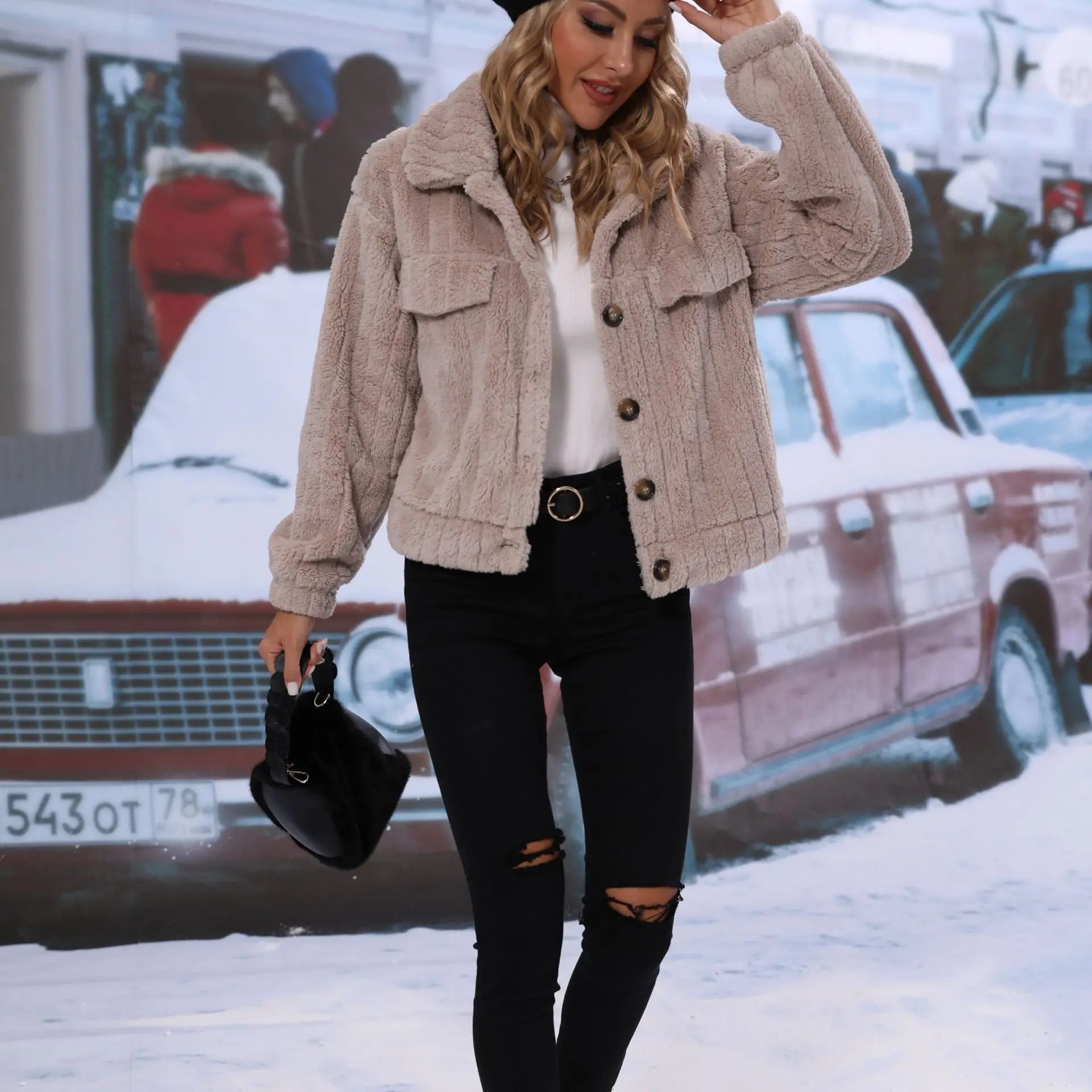 Andrea™ - Stylish autumn and winter coat with buttons - Apricot / S