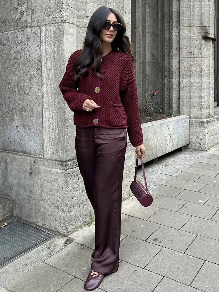 Mira™ - Fashionable cardigan - Wine red / S