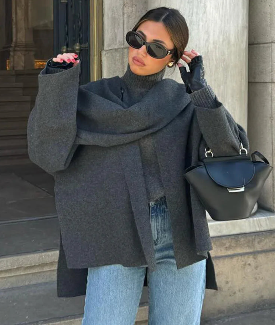 Leona™ - Cosy coat with integrated scarf - Sweaters - S