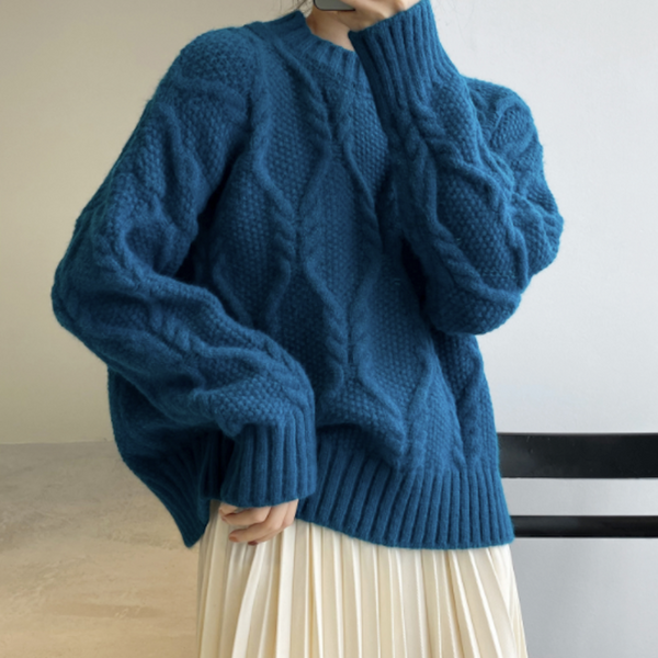 Fiona™ | Oversize knitted jumper with batwing sleeves - Womens Cardigan and Sweater - Dark blue