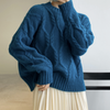 Fiona™ | Oversize knitted jumper with batwing sleeves - Womens Cardigan and Sweater - Dark blue