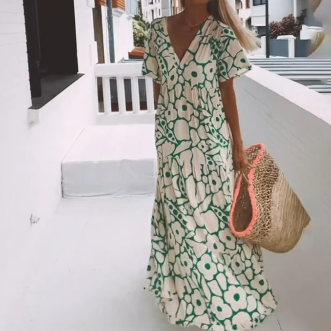 Nadin | Abstract V-Neck Maxi Dress