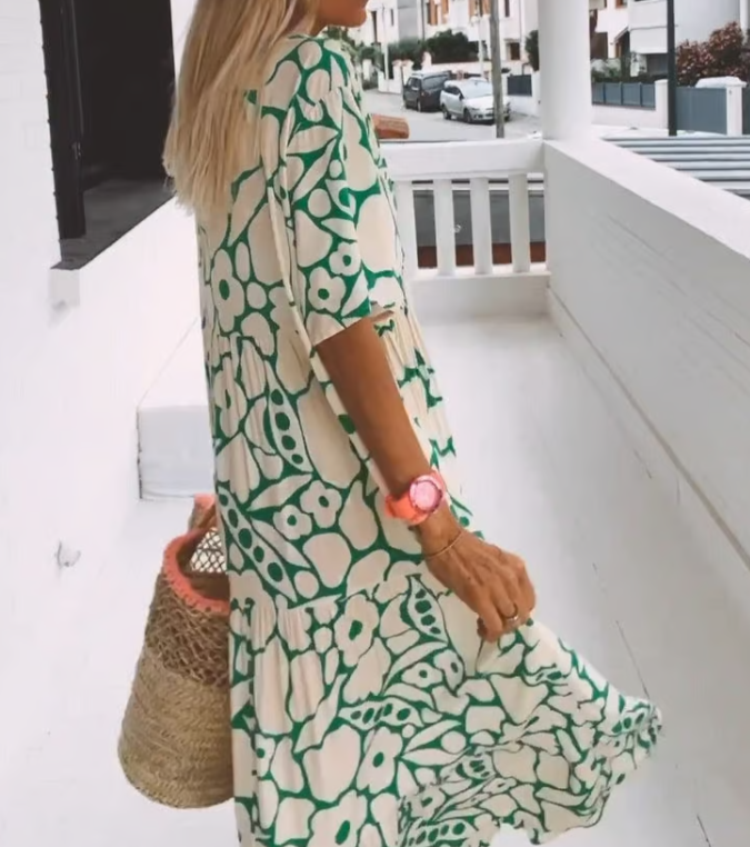 Nadin | Abstract V-Neck Maxi Dress