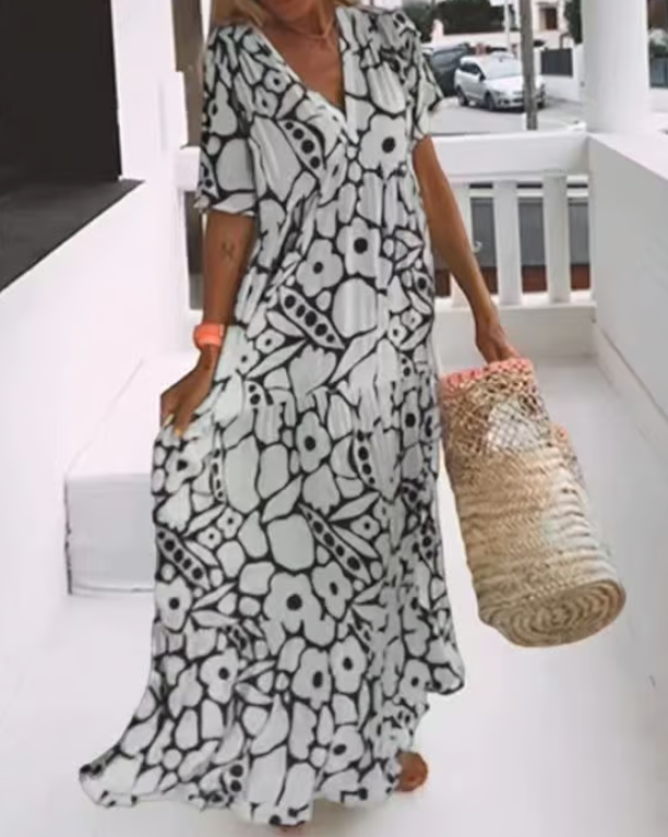 Nadin | Abstract V-Neck Maxi Dress