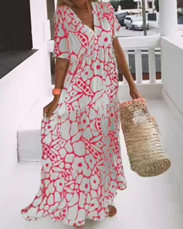 Nadin | Abstract V-Neck Maxi Dress