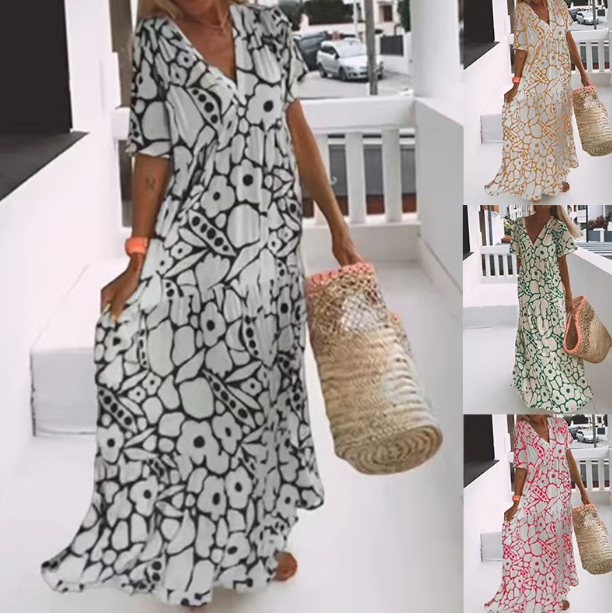 Nadin | Abstract V-Neck Maxi Dress