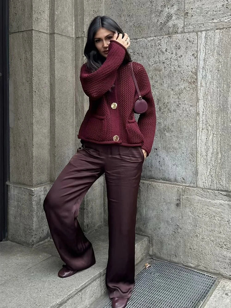 Mira™ - Fashionable cardigan - Wine red / S