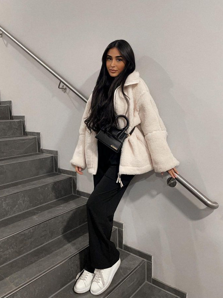 Ted | Oversized warm teddy coat - Brown / S