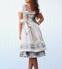 Helga - Traditional costume with apron and blouse - Long Dress - Grey-beige / S