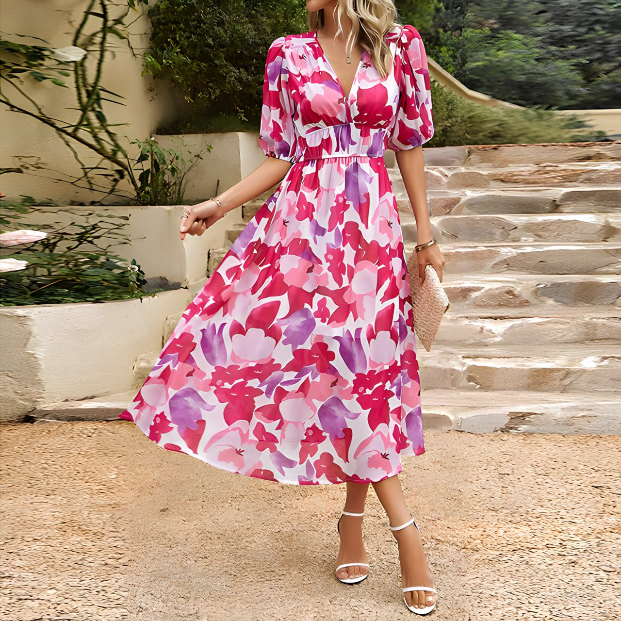 Janella | Elegant Midi Dress with V-Neck