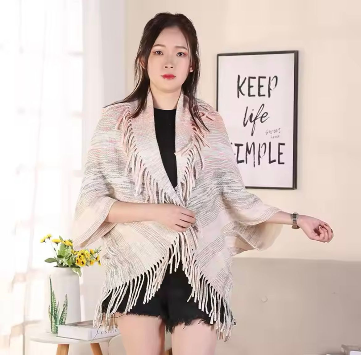 Jule™ | Scarf jacket with elegance - sjaal - Beige / One size fits all