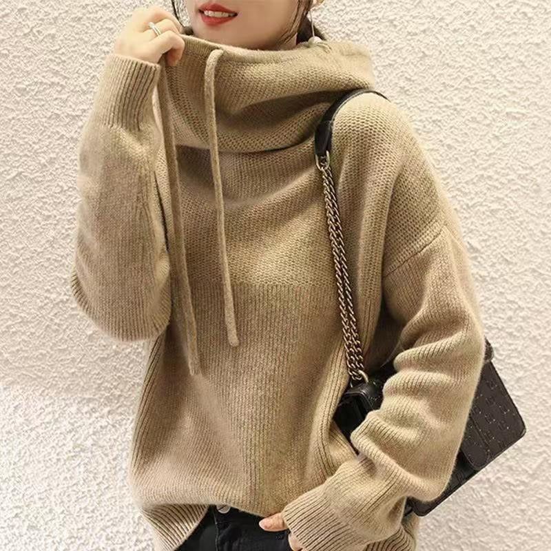Lina™ | Cosy knitted hoodie - Khaki / One size fits all