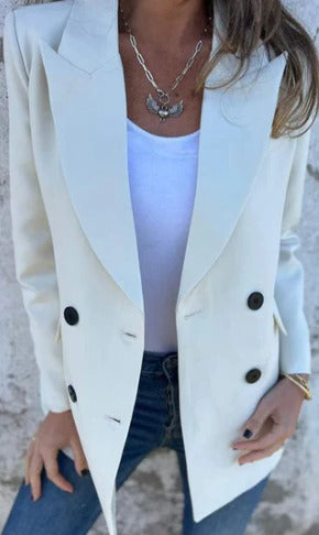 Nadja™ | Stylish long blazer - Klær & Tilbehør - White / S
