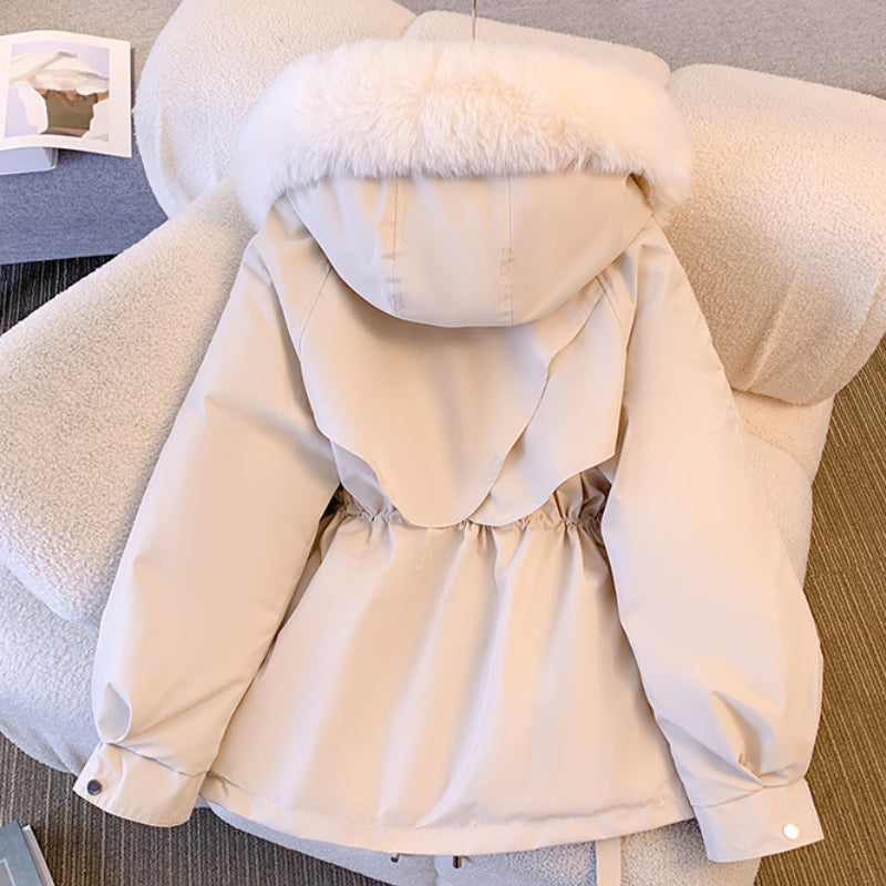 Dalia™ - Elegant winter coat with faux fur - White / XS