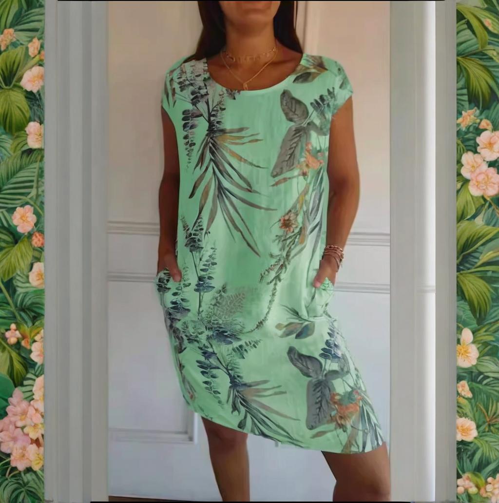 Teres | Round-Neck Dress with Botanical Print