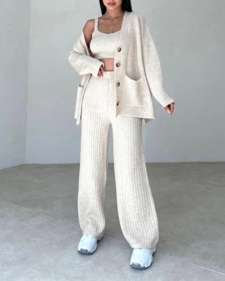 Isabella | three-piece knitting set - Beige / S