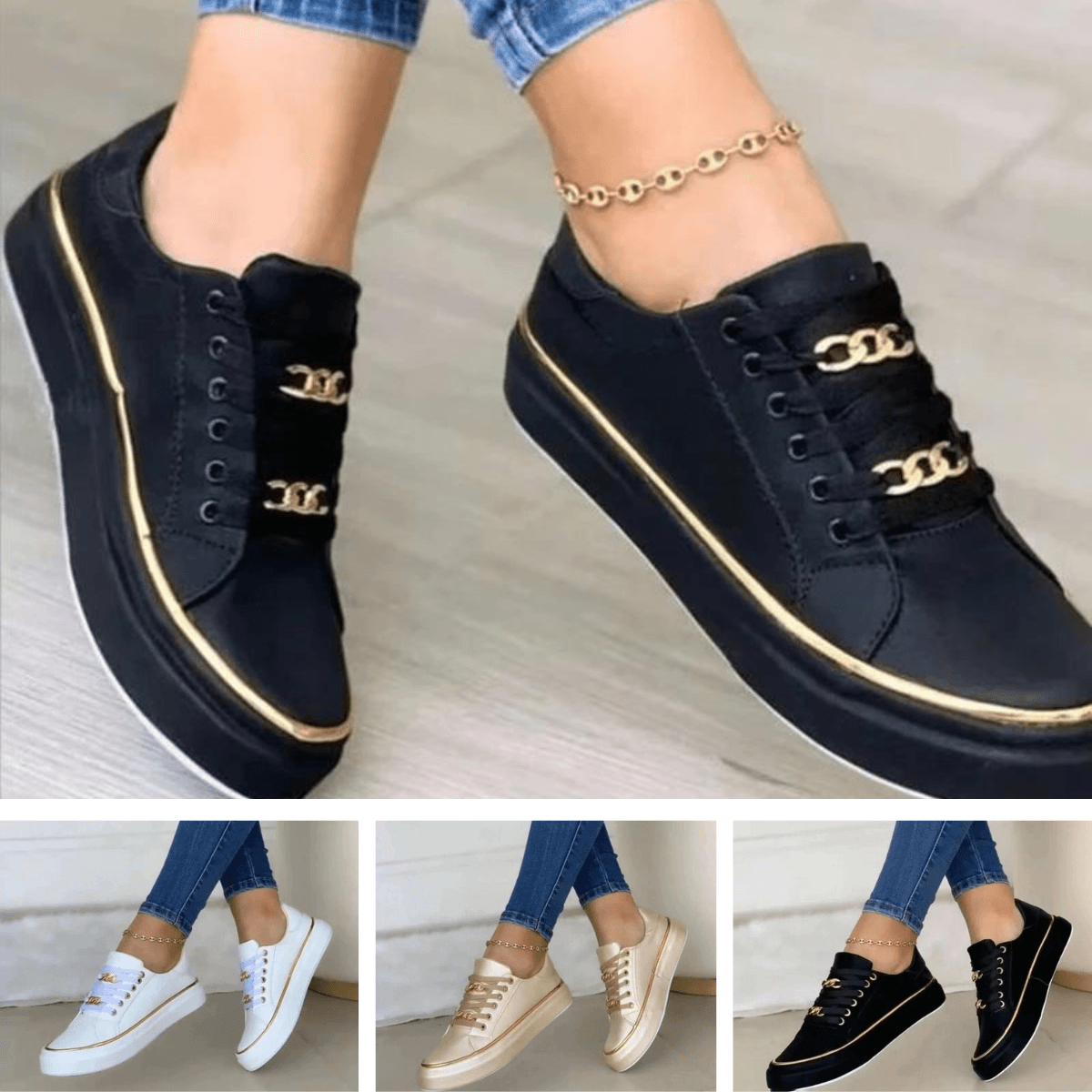 Levana™ - Fashionable trainers with chain design - Black / 36