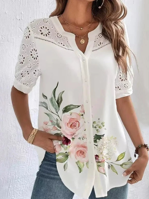 Fran | Elegant Short-Sleeved Top with Print