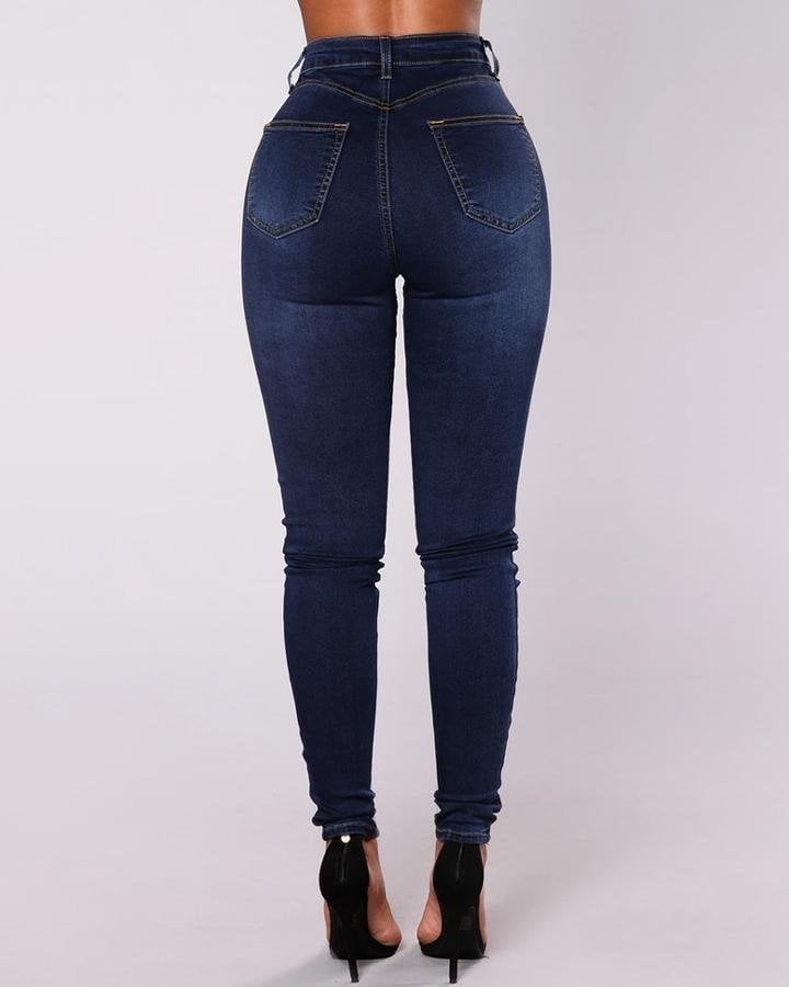 Violetta™ - High-waist jeans with double button placket - Dark blue / S