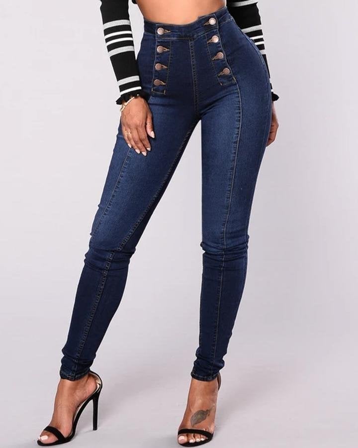 Violetta™ - High-waist jeans with double button placket - Dark blue / S