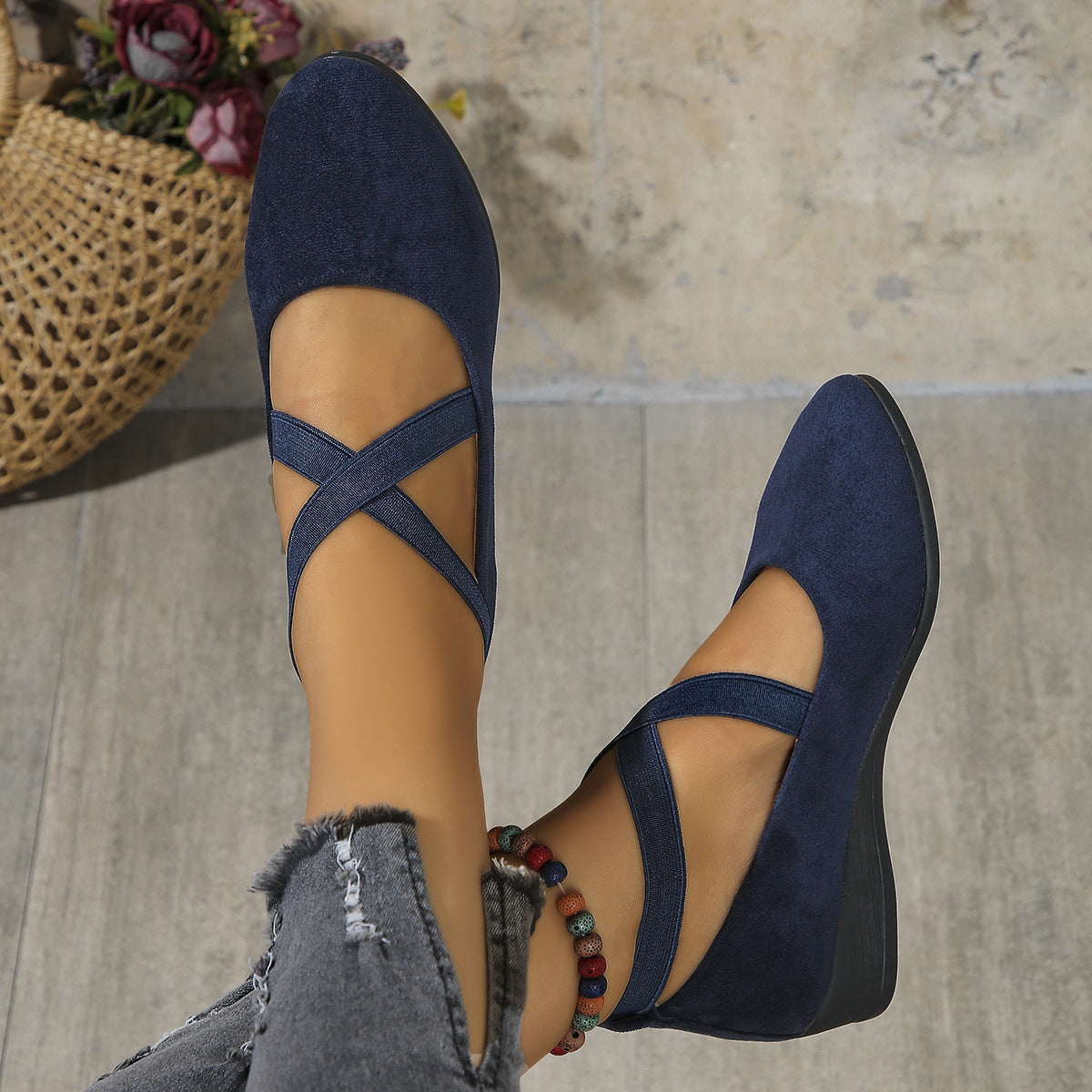 Kelle | Wedge Ballet Flats with Criss-Cross Straps