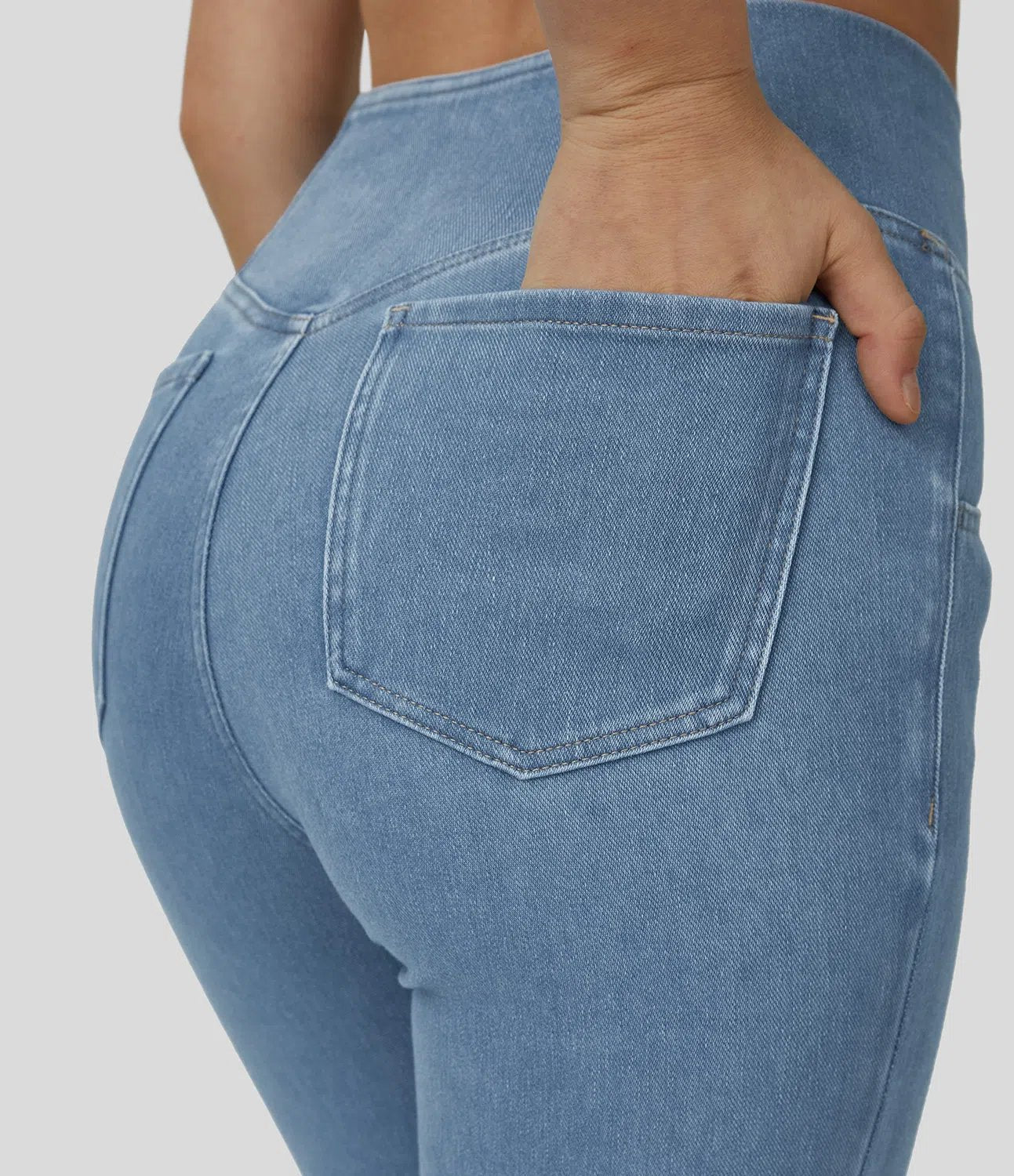 Zaira™ | High-waisted stretch flare trousers - Washed denim in light blue / S