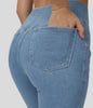Zaira™ | High-waisted stretch flare trousers - Washed denim in light blue / S