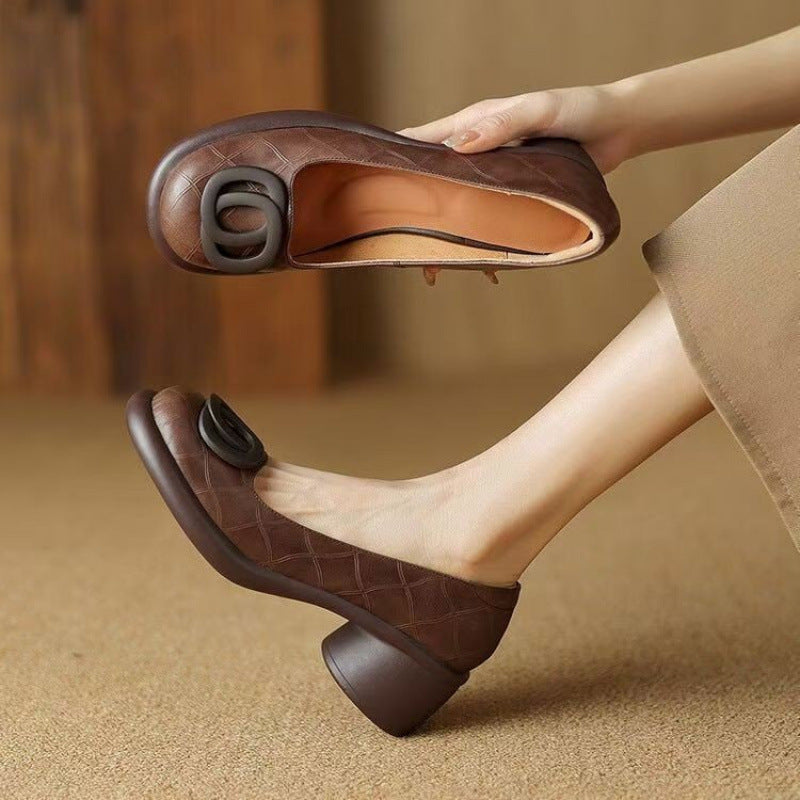 Brendah | Soft Leather Retro Shoes with Chunky Heels