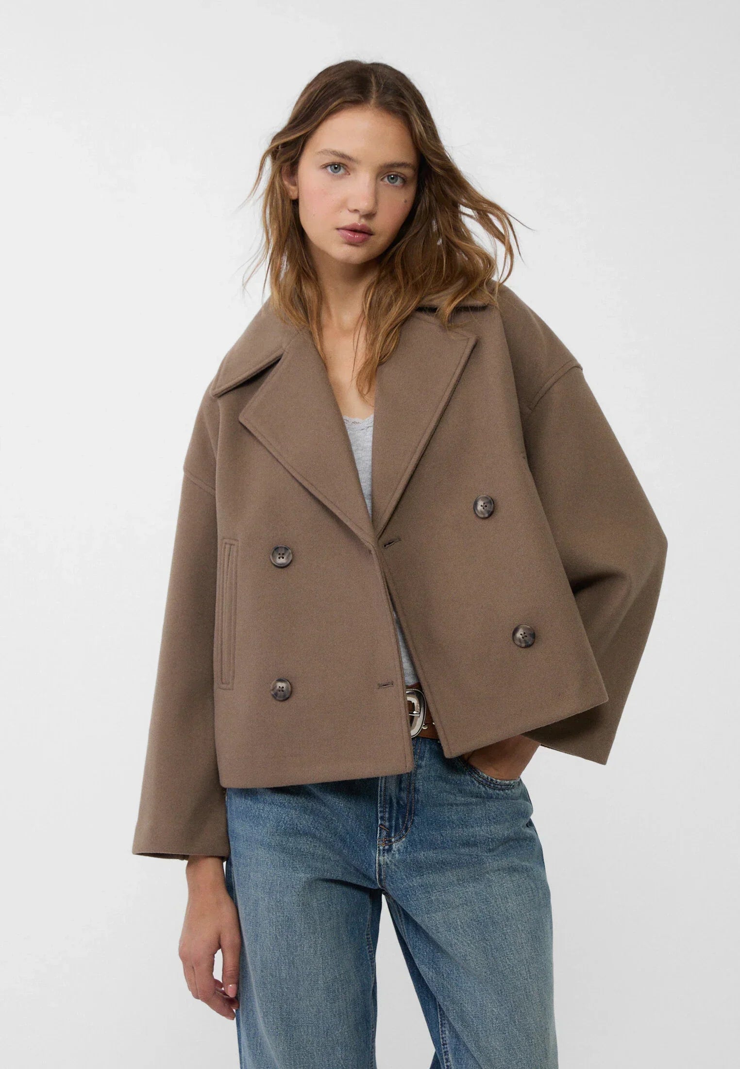 Vespera™ - Short-cut wool coat for women - Beige / XS