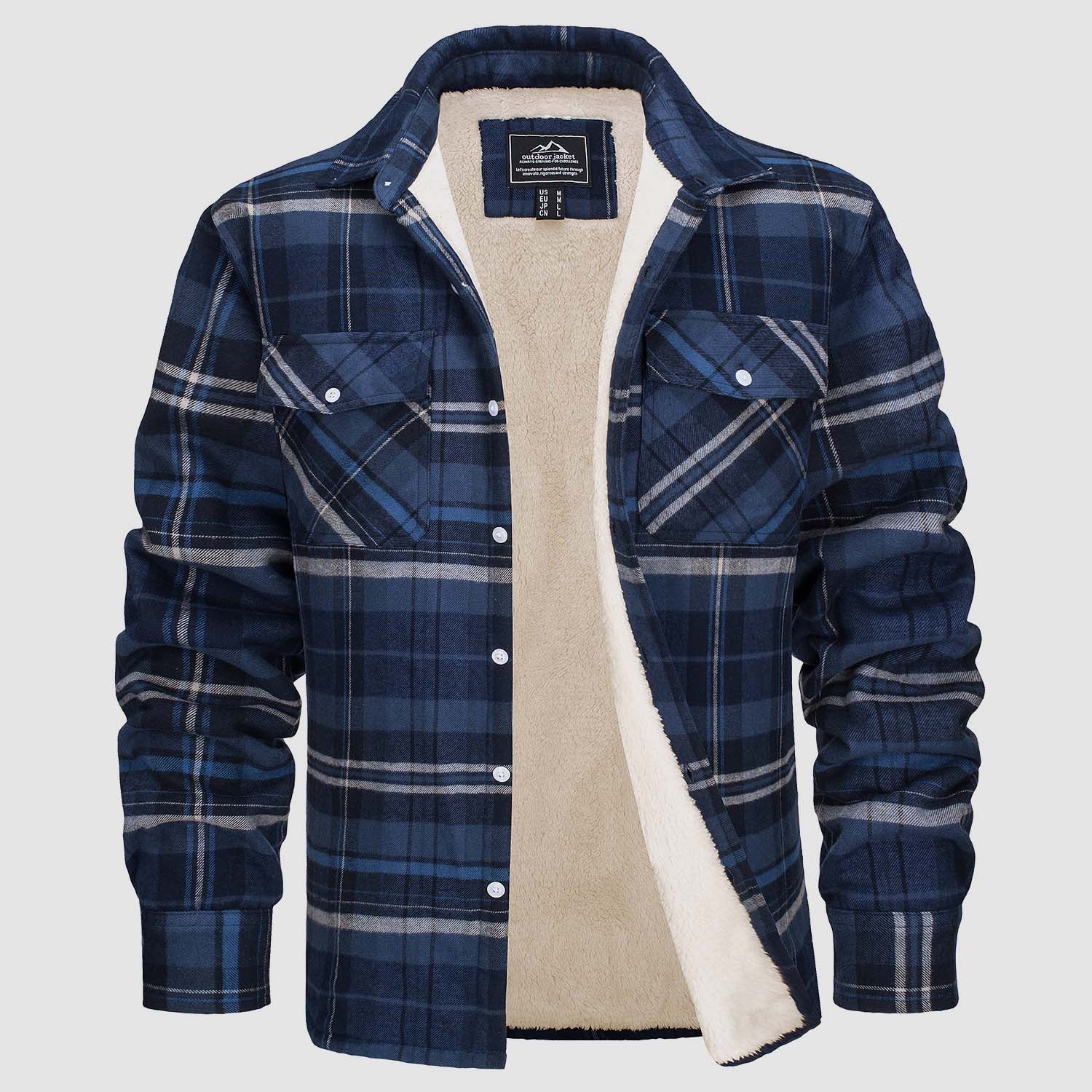Benedikt™ | Lined checked shirt jacket - Blue-grey / S