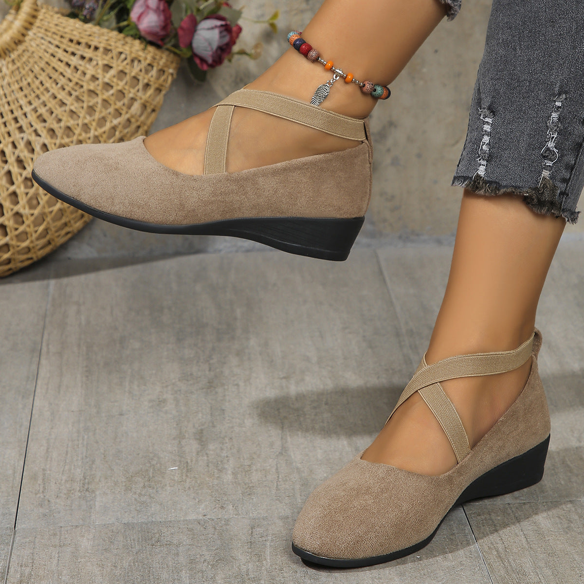 Kelle | Wedge Ballet Flats with Criss-Cross Straps