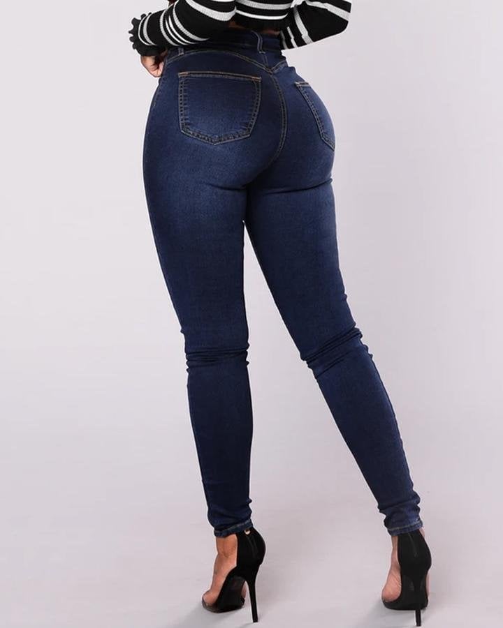 Violetta™ - High-waist jeans with double button placket - Dark blue / S