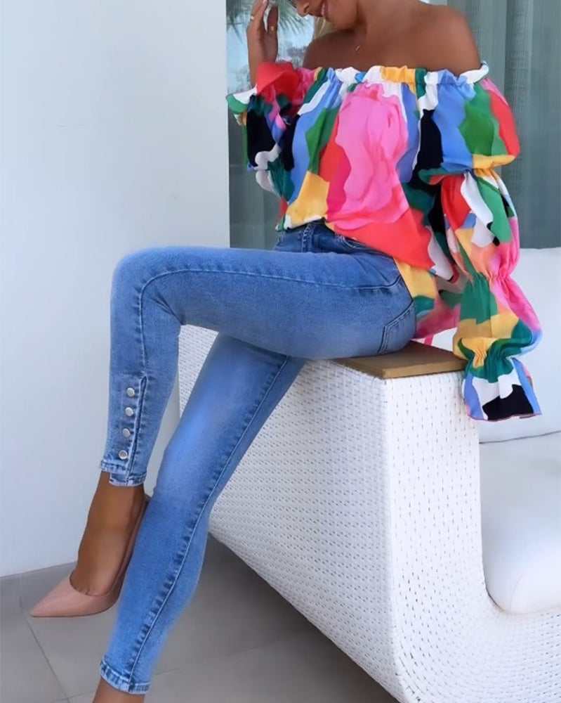 Lia | Colourfully Printed One-Shoulder Casual Top for Women