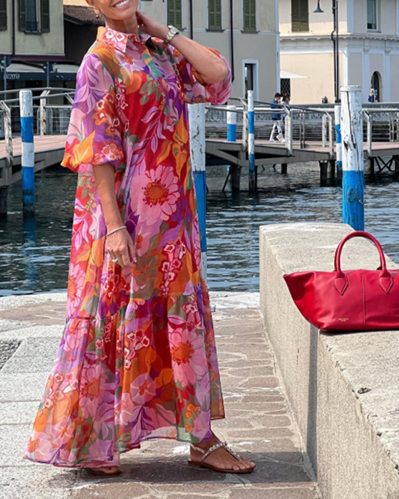 Helena™ | Colourful Printed Dress with Loose Lantern Sleeves