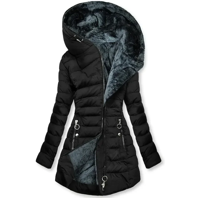 Ingrid | Stylish coat with fur trim - Black / XXS
