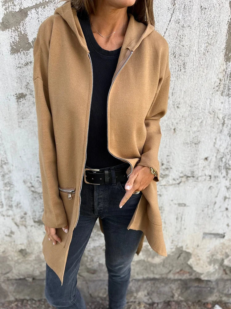 Ida | Round neck zip long sleeve leisure jacket - Black / S