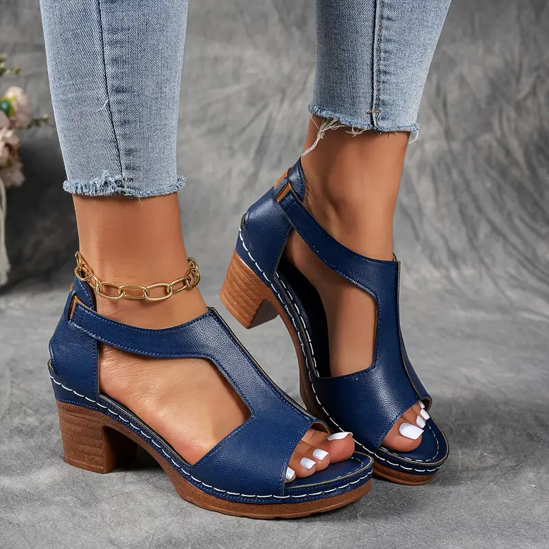 Zinia | Elegant T-Strap Wedge Sandals with Buckle