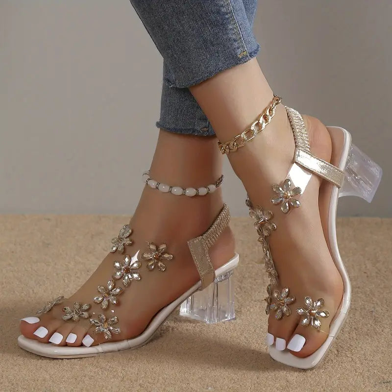 Rose | Women's Sandals with block heels and floral crystals
